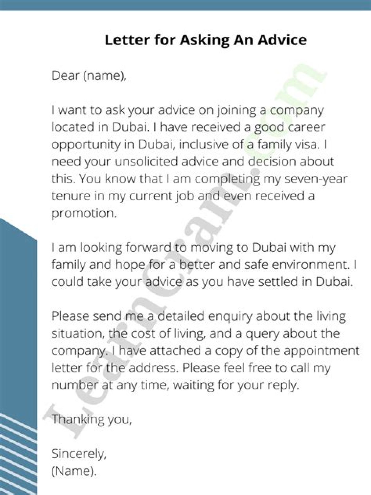 What does an advice note include?