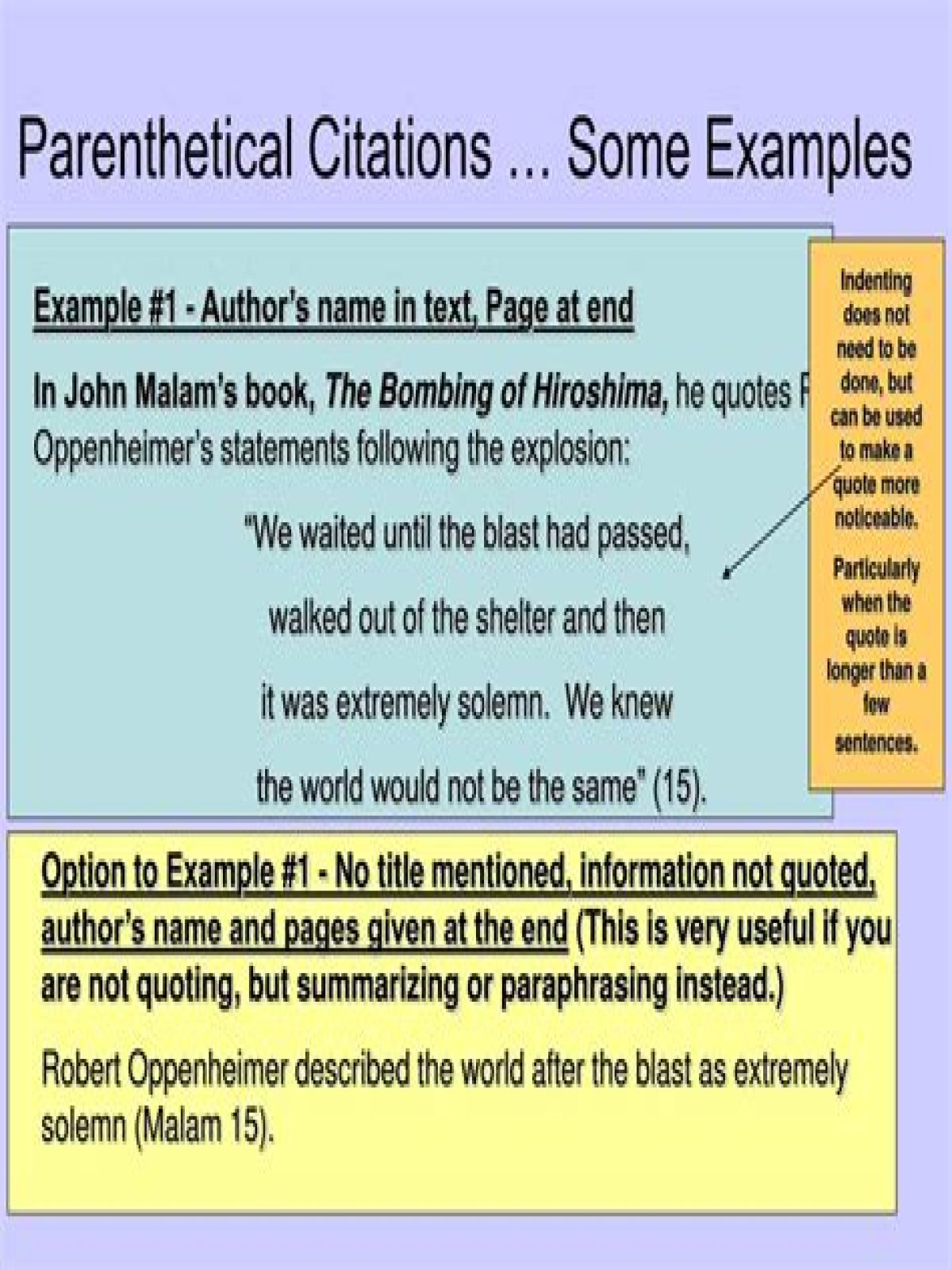 What is an example of a parenthetical citation?