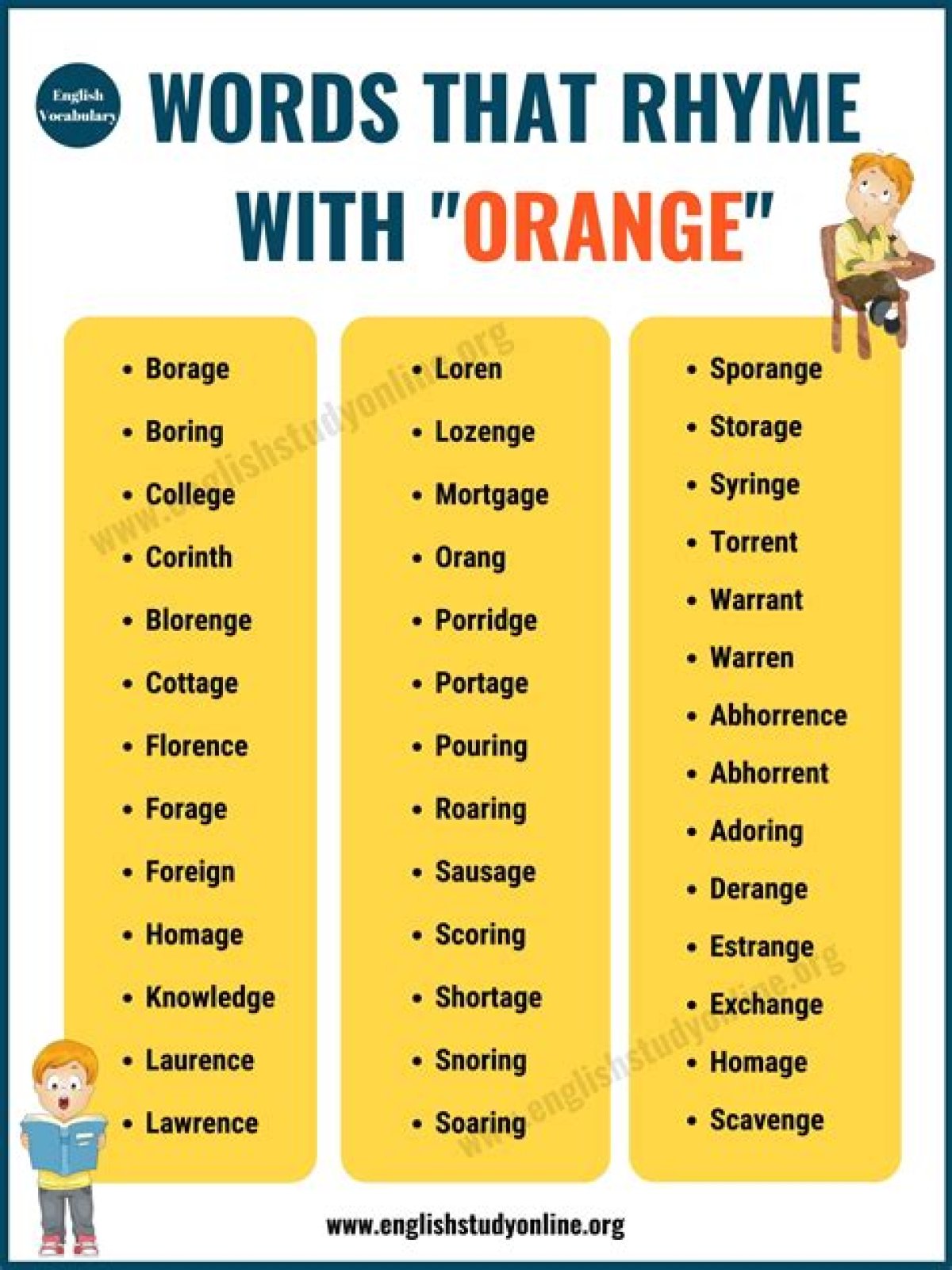 what rhymes with orange